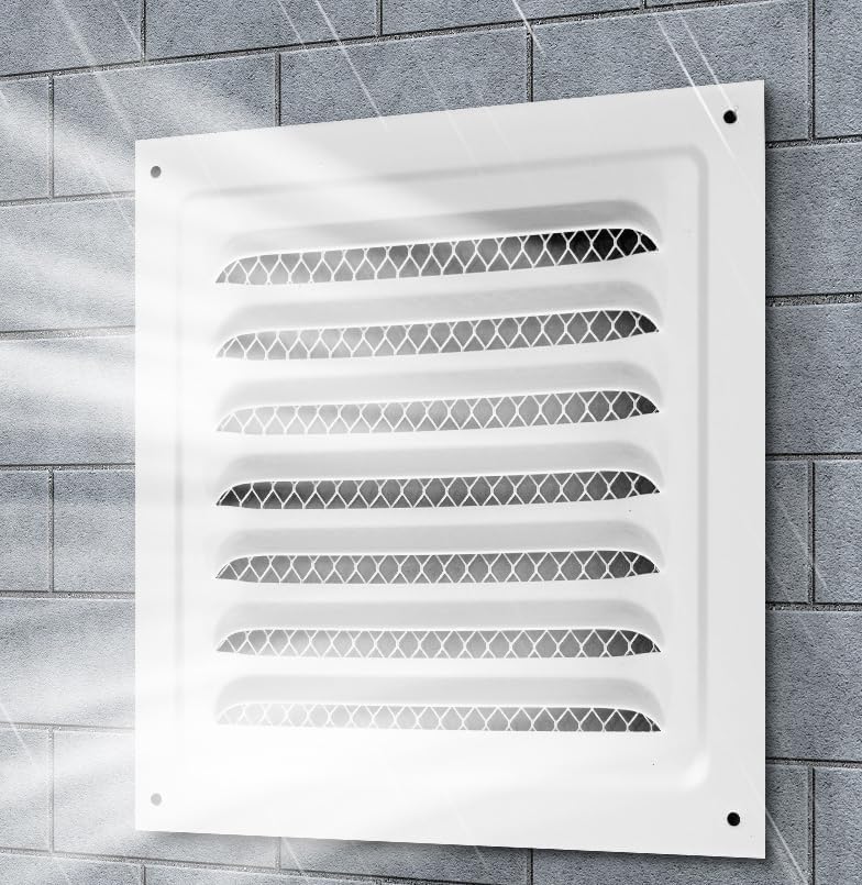 2pcs Attic Vent Soffit Vent Aluminum Wall Vent Metal Shed Vent Square Vent Louver Vent Grille with Built-in Insect Screen for Exterior Door House Attic Garage Ceiling (White 8" x 8"-2 Pack)