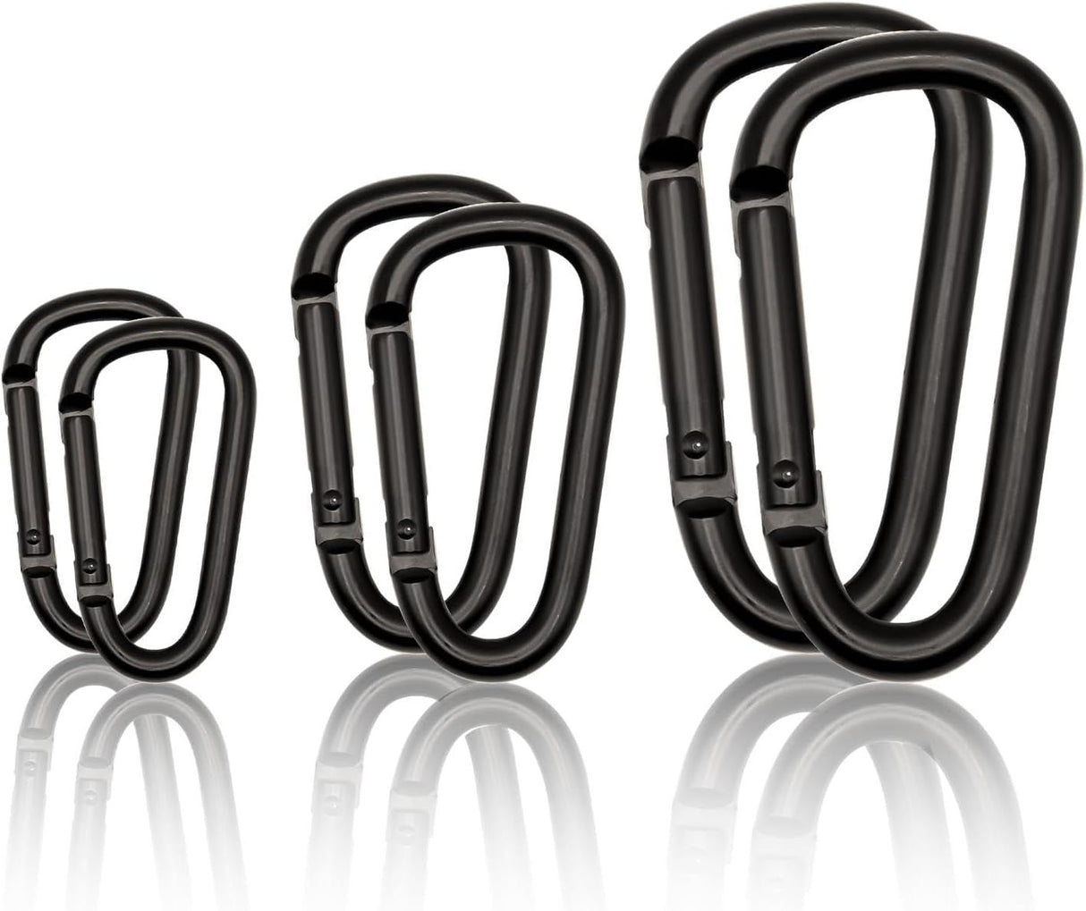 Black Carabiner Clip, Includes Mini 2 Inch Carbineers, Small 2.3" D Ring Clip, Large 3 Inch Carabiner Heavy Duty, Aluminum Caribiner Keychain Hook for Backpack Hiking Camping