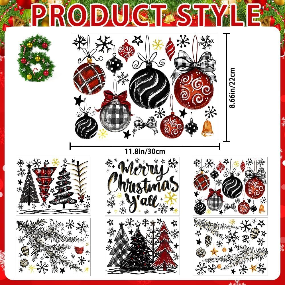 136 PCS Christmas Window Clings Stickers Winter Snowflakes Merry Christmas Tree Pine Branches Window Decals for Xmas Party Home Holiday Shop Glass Display Decoration