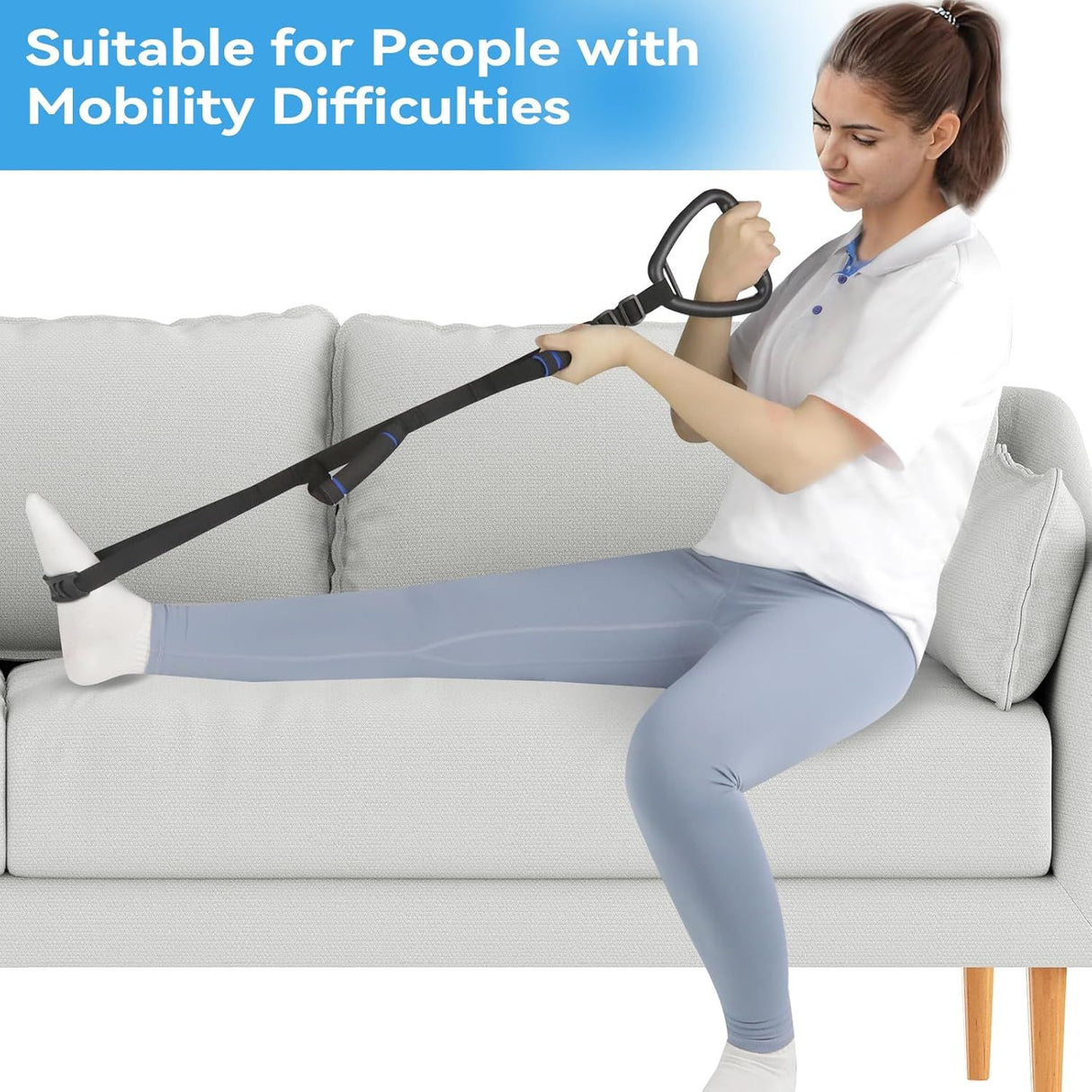 Long Leg Lifter, Leg Lifter Strap Rigid with Large Foot Loop, Legs Strap Lift for Get in and Out of Bed,Car,Wheelchair for Disables and Elderly,Foot Straps,Legs Aid Lift aids (25.5in-56in)