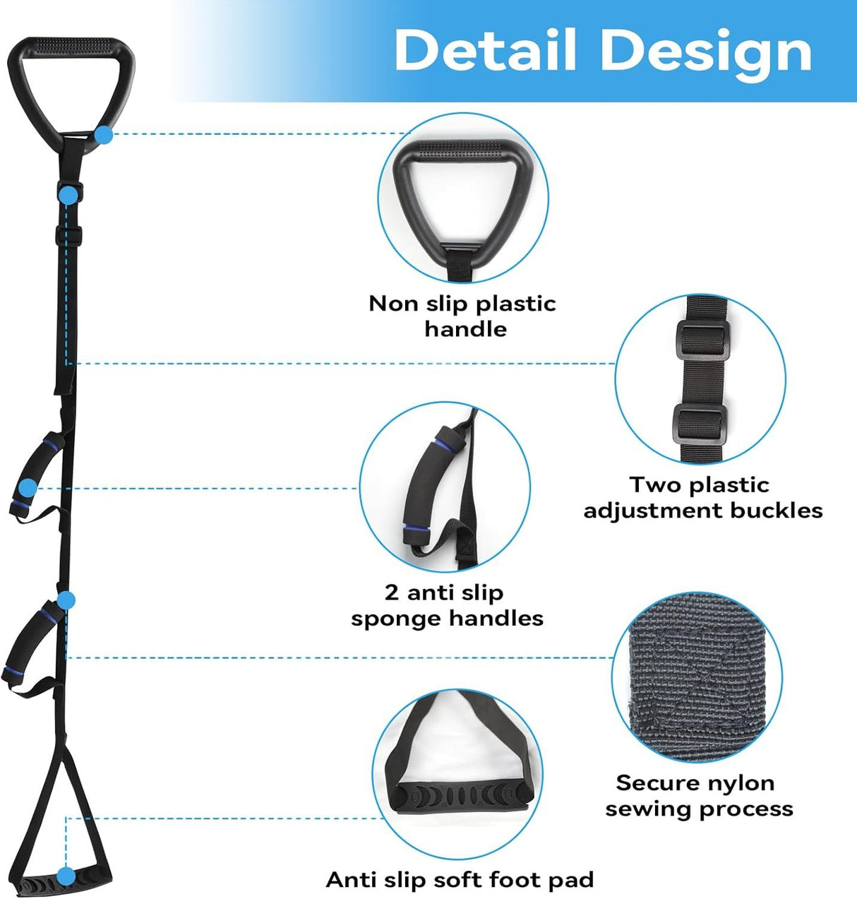 Long Leg Lifter, Leg Lifter Strap Rigid with Large Foot Loop, Legs Strap Lift for Get in and Out of Bed,Car,Wheelchair for Disables and Elderly,Foot Straps,Legs Aid Lift aids (25.5in-56in)