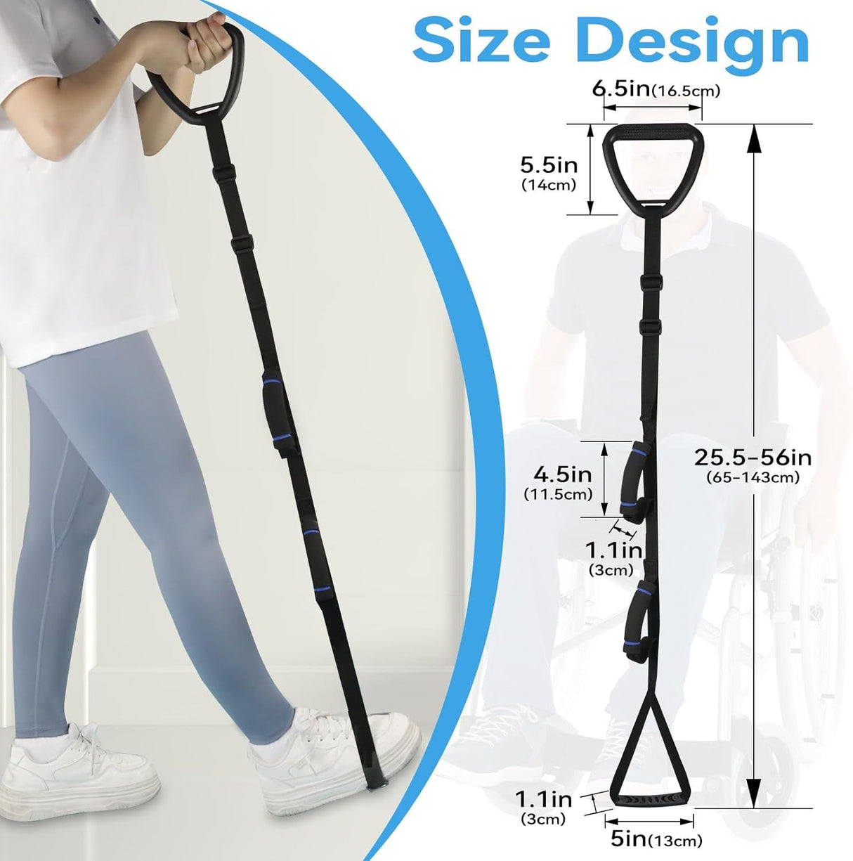 Long Leg Lifter, Leg Lifter Strap Rigid with Large Foot Loop, Legs Strap Lift for Get in and Out of Bed,Car,Wheelchair for Disables and Elderly,Foot Straps,Legs Aid Lift aids (25.5in-56in)