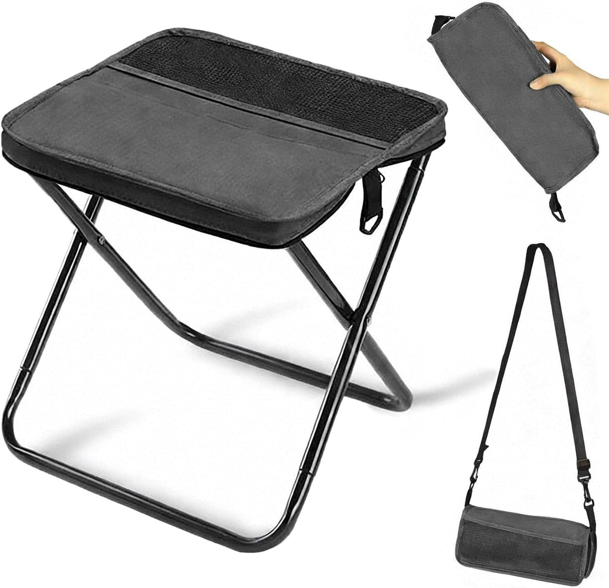 Outdoor Backpack Folding Stool, Pencil Case Stool, Portable Lightweight Camping Gear, Sports Folding Chair, Handbag Stool(Crossbody Bag Stool | Black)