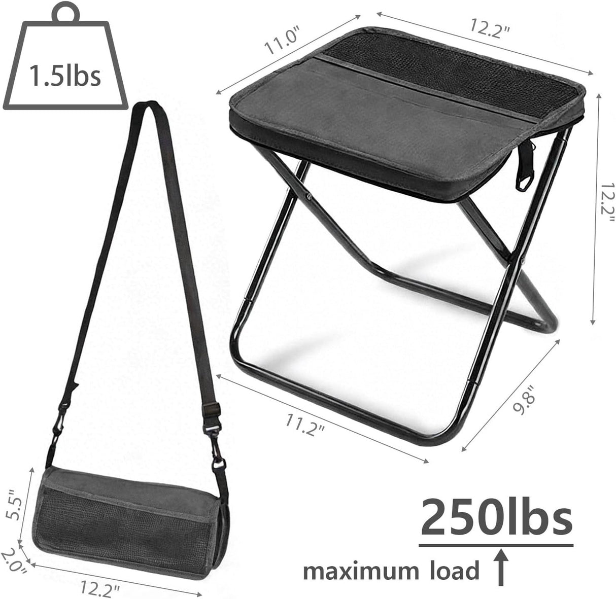 Outdoor Backpack Folding Stool, Pencil Case Stool, Portable Lightweight Camping Gear, Sports Folding Chair, Handbag Stool(Crossbody Bag Stool | Black)