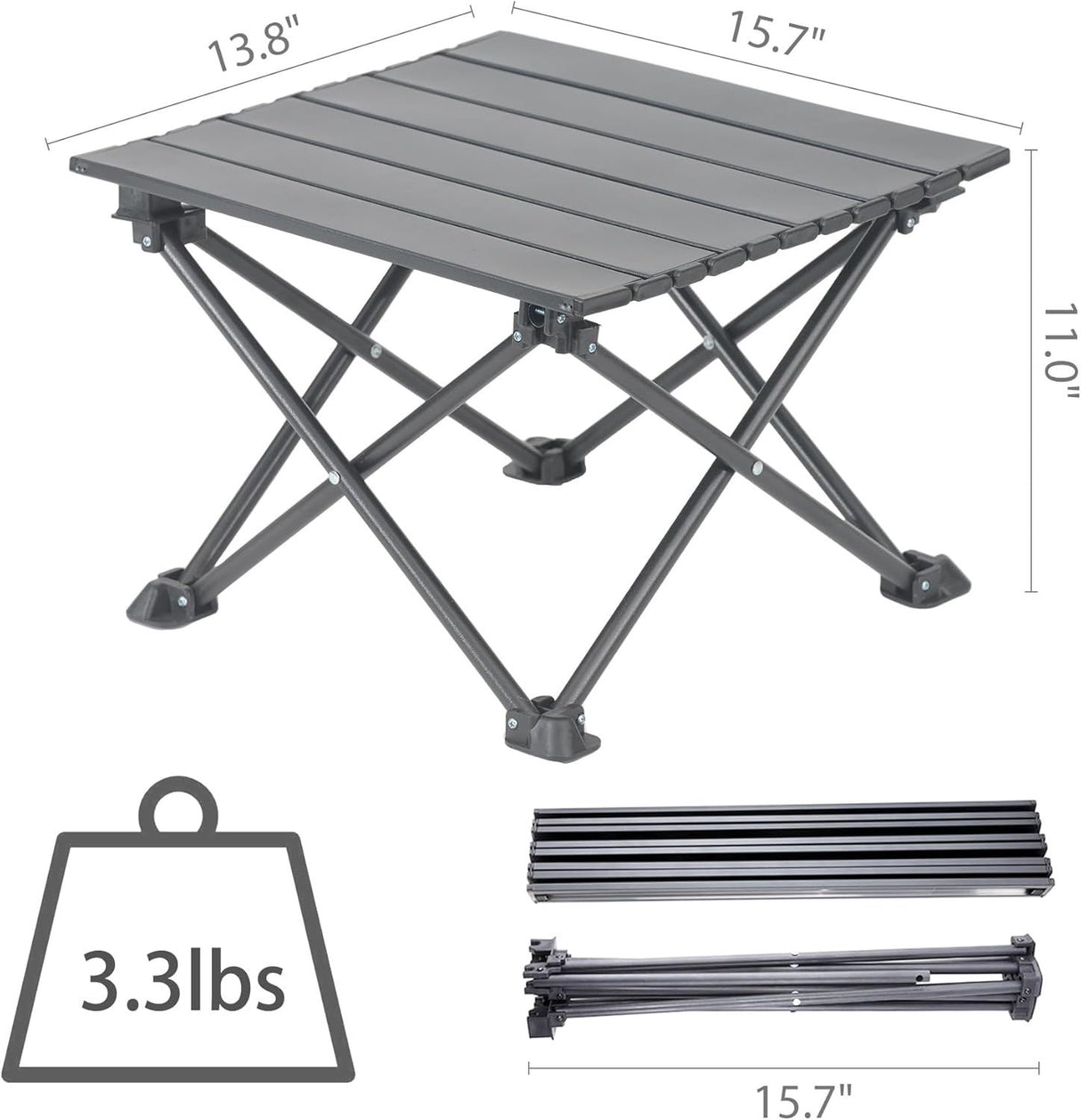 Roll-Up Camping Table, 4-Person Lightweight Portable Outdoor Table with Carry Bag for Picnics BBQ Travel (15.7”x13.7”x11” Black)