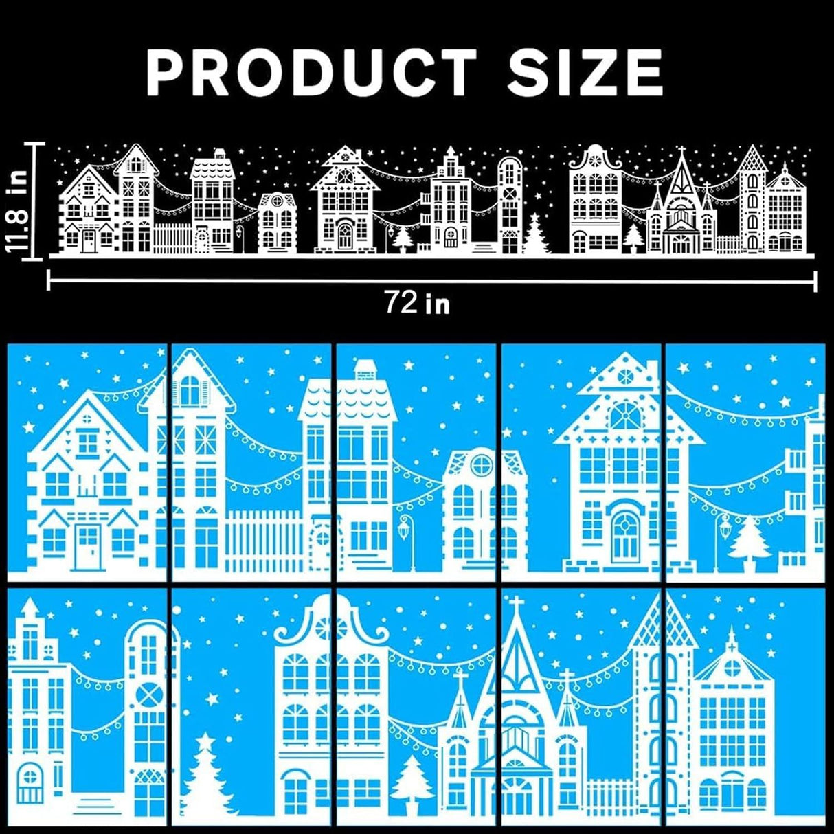 72" Christmas Window Clings,Winter House Window Decals White Simple Style Reusable Non Adhesive Street Scene Border Stickers for Home Cafe Shopping Mall Glass Door Christmas Decor