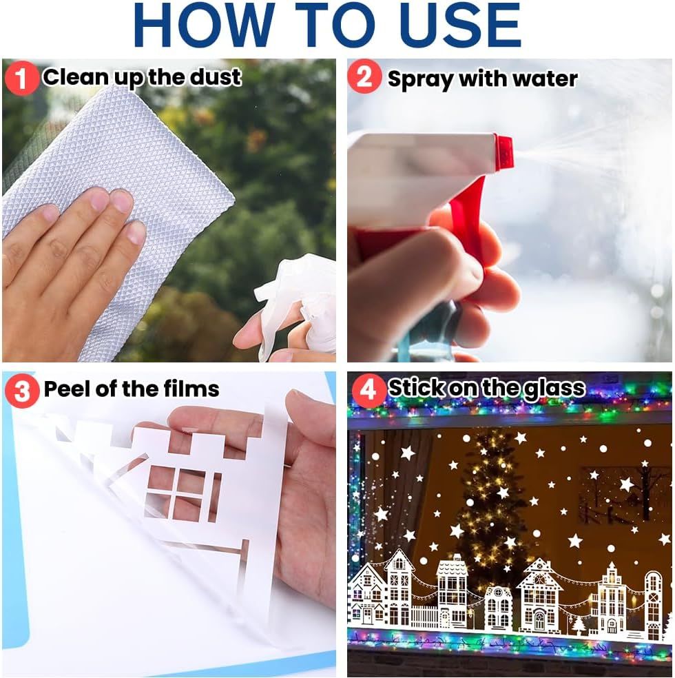 72" Christmas Window Clings,Winter House Window Decals White Simple Style Reusable Non Adhesive Street Scene Border Stickers for Home Cafe Shopping Mall Glass Door Christmas Decor
