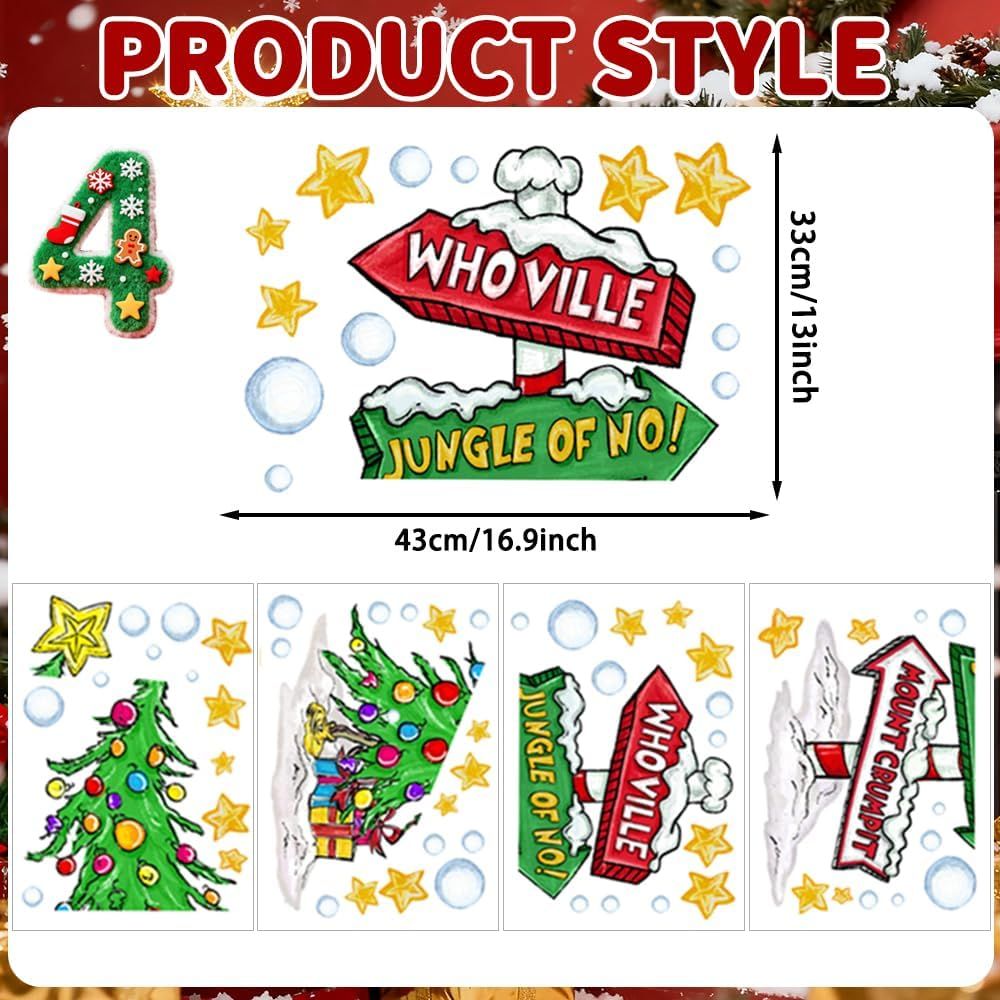 Christmas Window Clings Decorations,Extra Large Reusable Decals Rustic Curved Christmas Tree Arrow Yard Sign Stickers for Xmas Winter Holiday Home Office Party Glass Decor