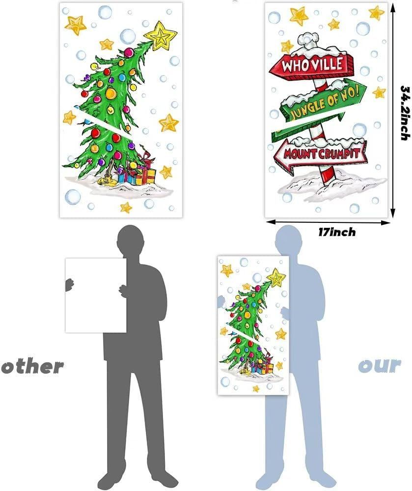 Christmas Window Clings Decorations,Extra Large Reusable Decals Rustic Curved Christmas Tree Arrow Yard Sign Stickers for Xmas Winter Holiday Home Office Party Glass Decor
