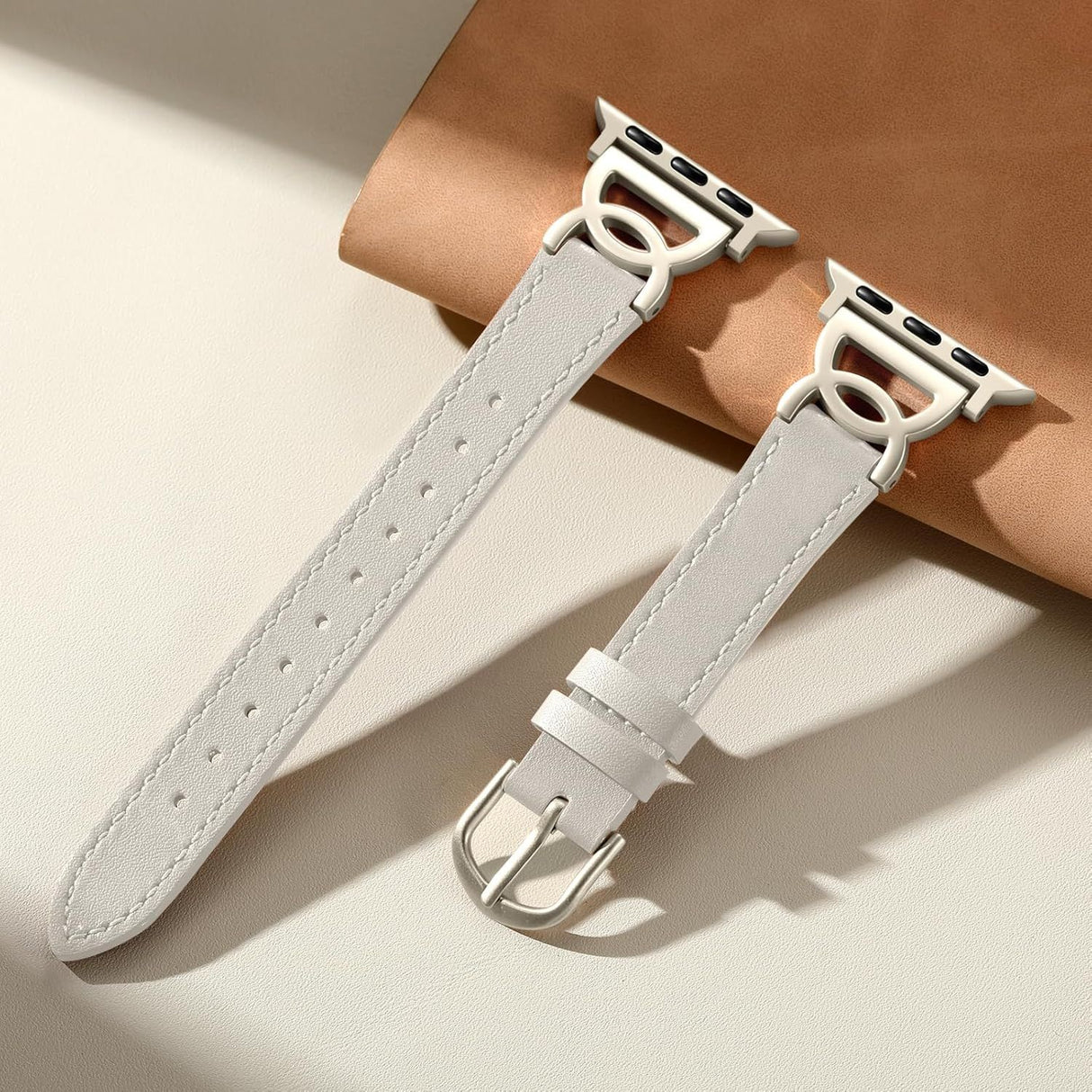 Slim Leather Band Compatible with Apple Watch Bands for Women 40mm 38mm 41mm 42mm 44mm 45mm 46mm, Top Grain Leather Band with DC-shaped Buckle for iWatch Band Series 11 10 9 8 7 6 5 4 3 2 1 SE