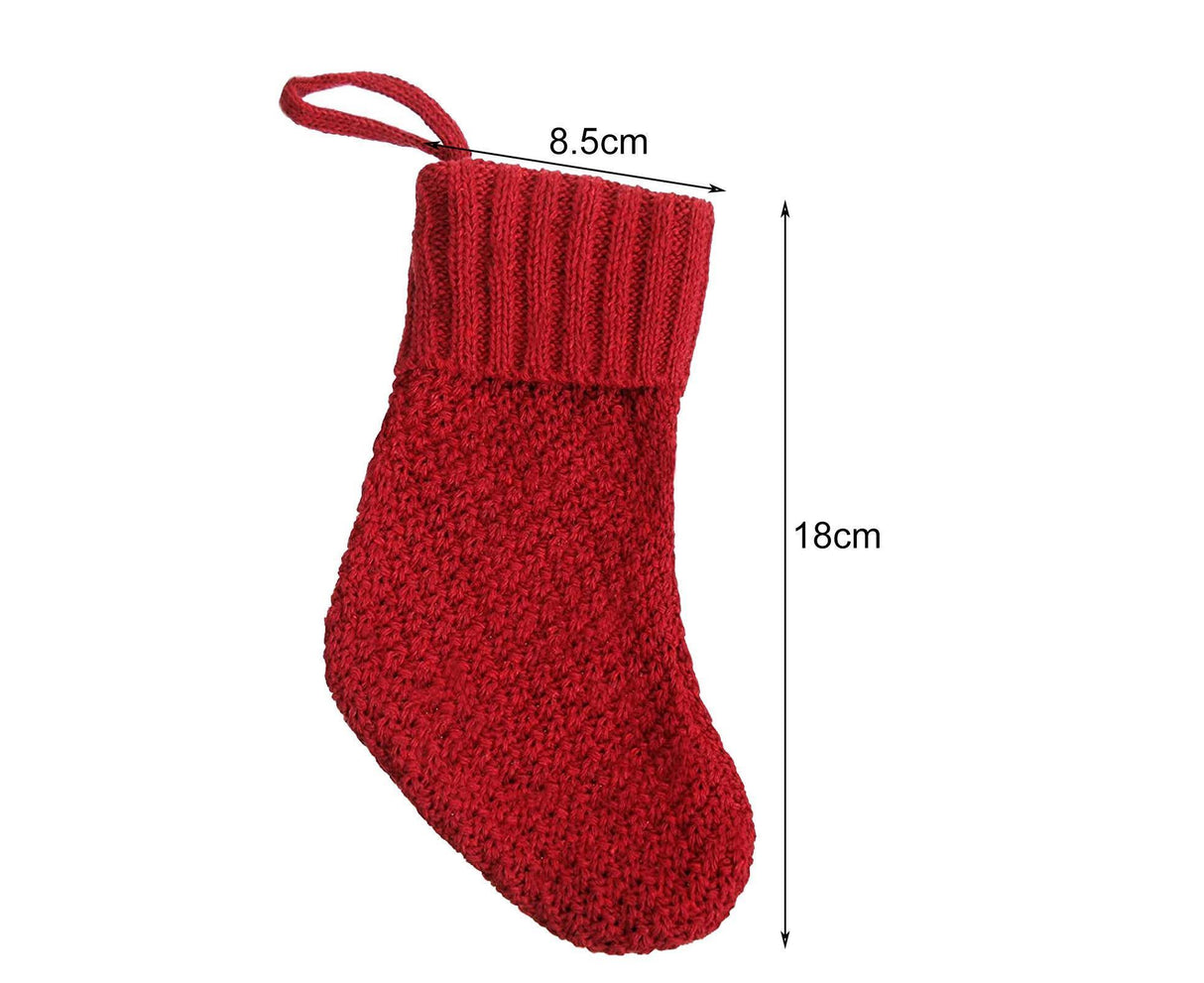 4Pcs/6Pcs Christmas Stocking Knitted with Hanging Rope Thickened Country Style Christmas Tree Decorations Mantle Hanging Stockings-Red 6pcs