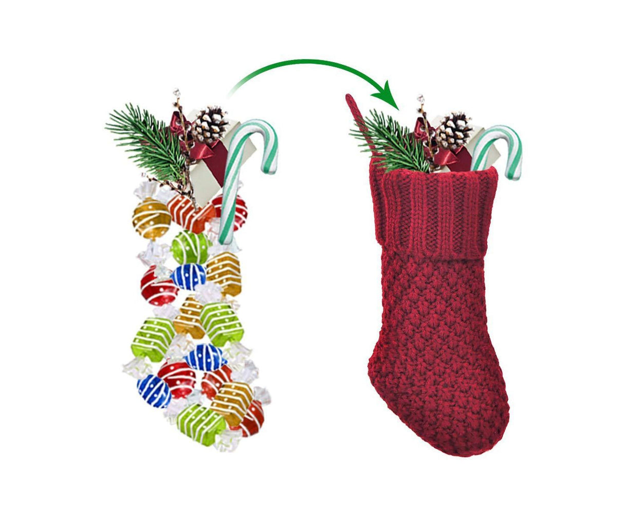 4Pcs/6Pcs Christmas Stocking Knitted with Hanging Rope Thickened Country Style Christmas Tree Decorations Mantle Hanging Stockings-Red 6pcs