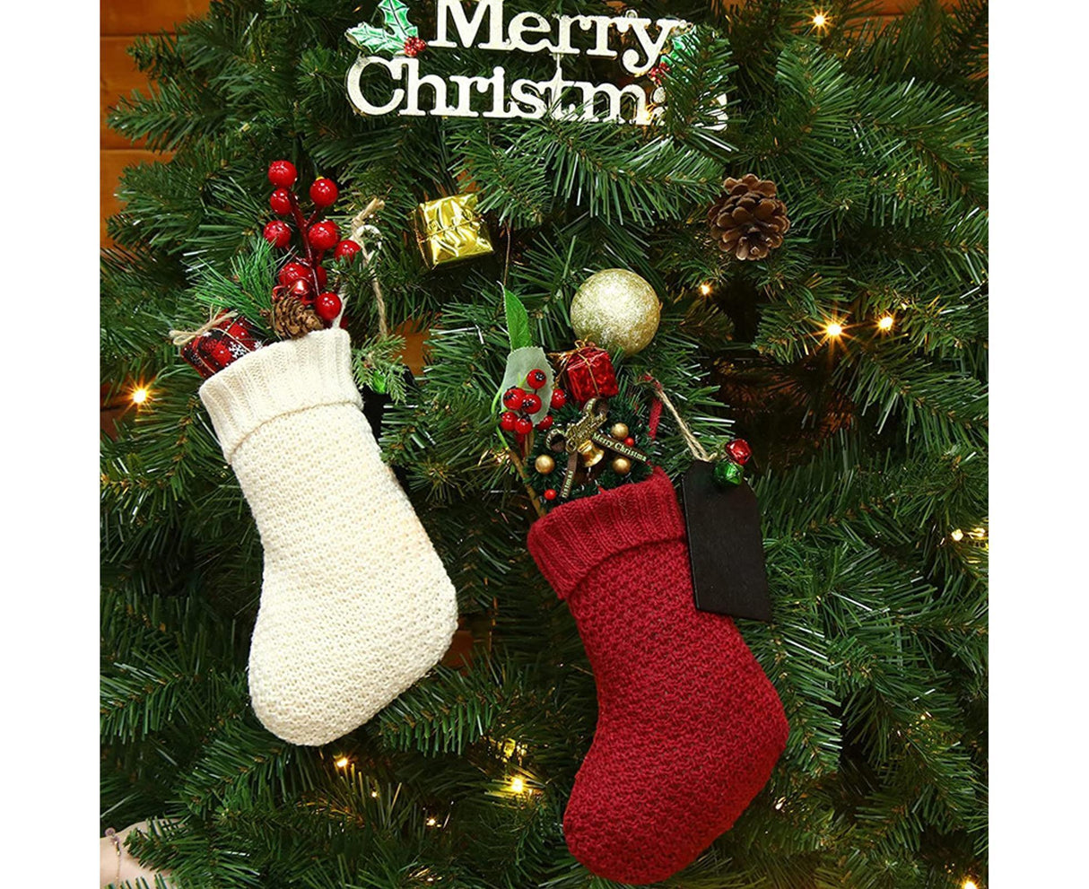 4Pcs/6Pcs Christmas Stocking Knitted with Hanging Rope Thickened Country Style Christmas Tree Decorations Mantle Hanging Stockings-Red 6pcs