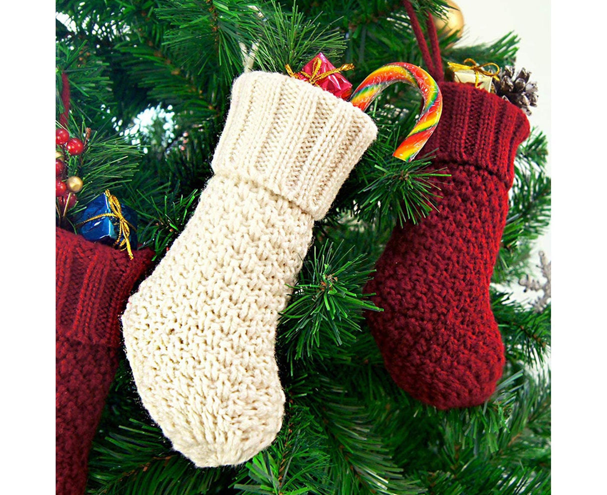 4Pcs/6Pcs Christmas Stocking Knitted with Hanging Rope Thickened Country Style Christmas Tree Decorations Mantle Hanging Stockings-Red 6pcs