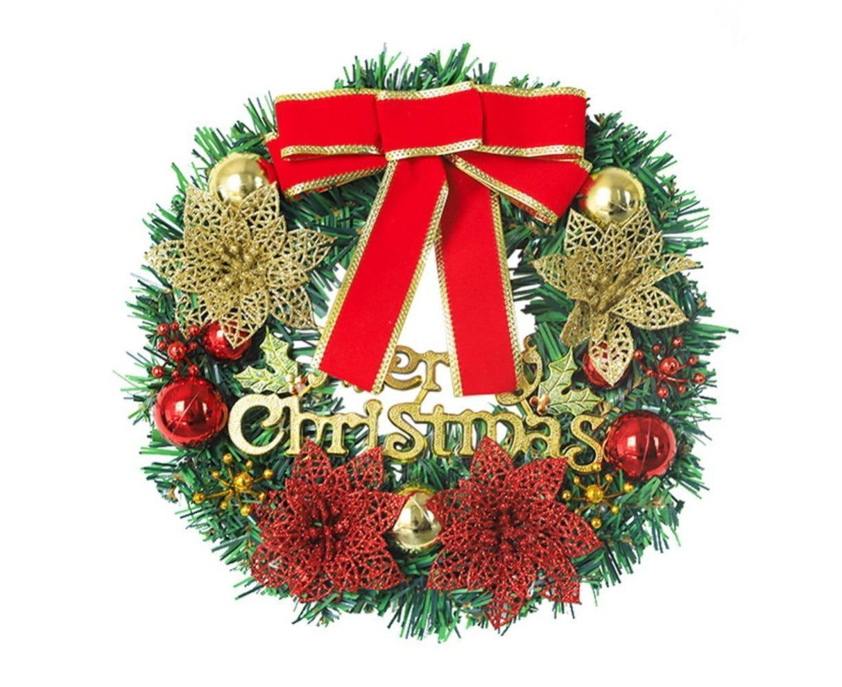 Artificial Christmas Wreath with Lights, Red Berry & Pine Cones, Battery Operated Christmas Wreaths for Front Door, Window, Christmas Decorations - 30CM