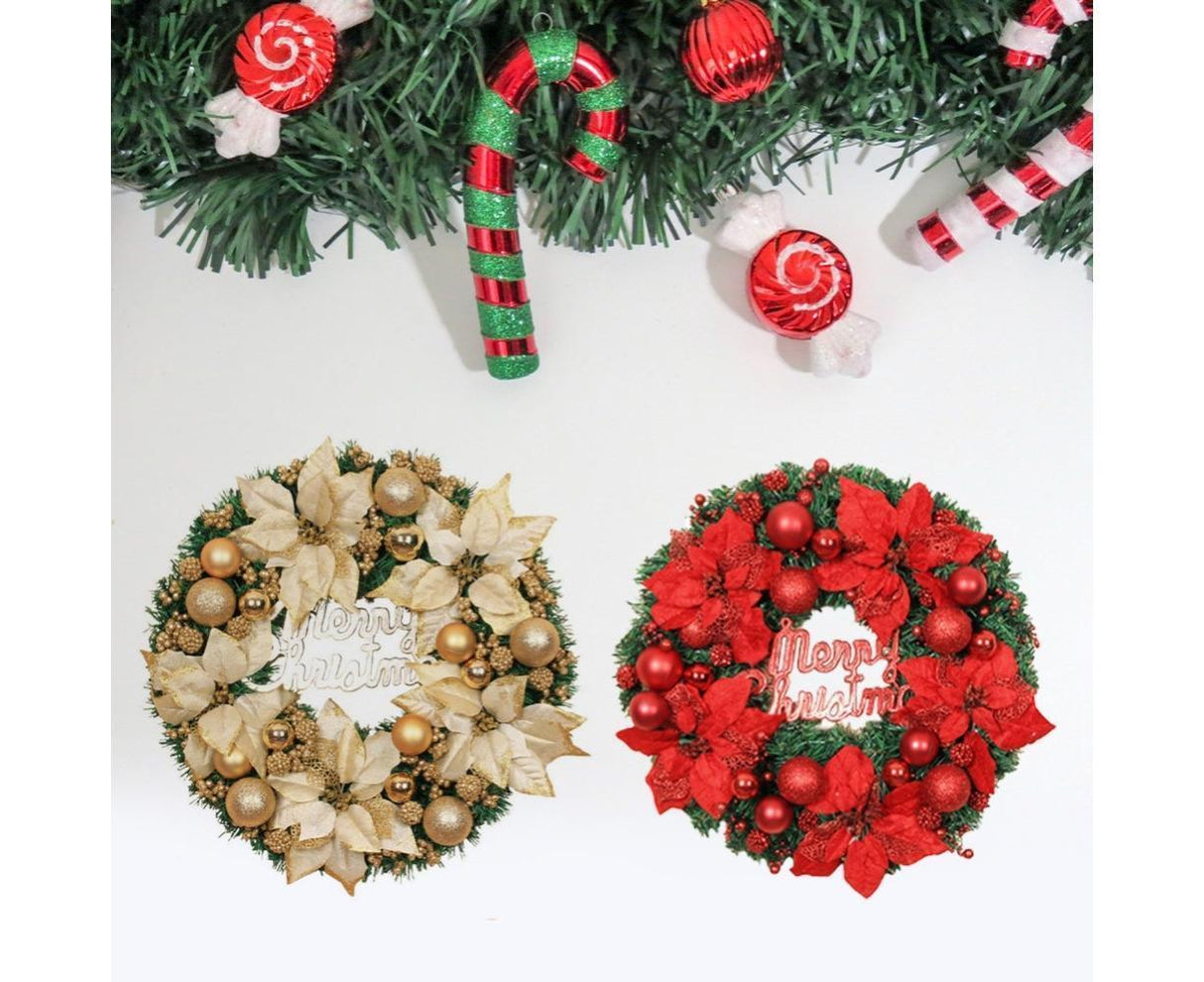 Christmas Ball Wreath Artificial Christmas Wreath Garland Decoration Home Party Decor Xmas Front Door Decorative Hanging - red - 30cm
