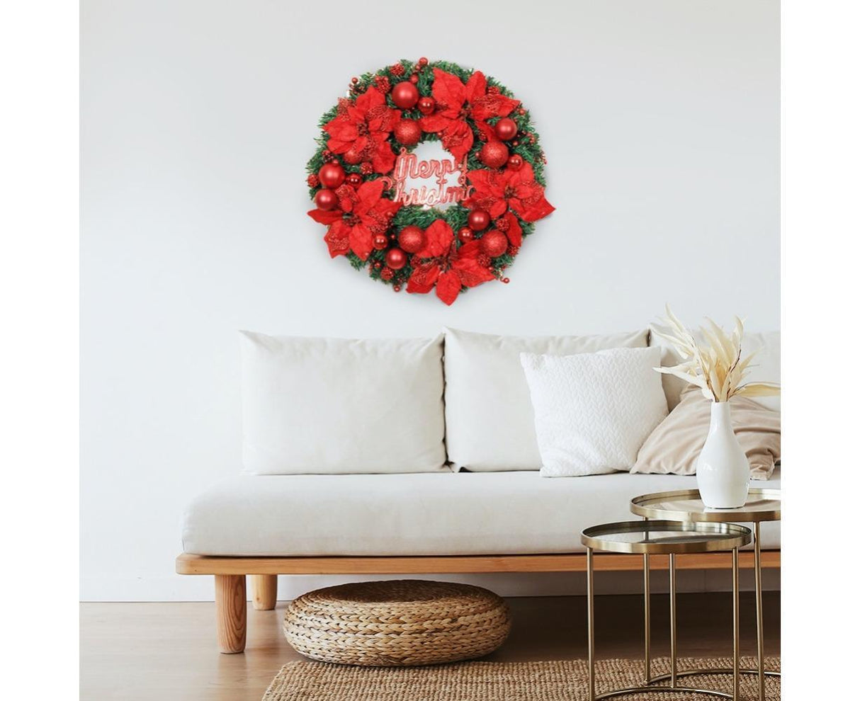 Christmas Ball Wreath Artificial Christmas Wreath Garland Decoration Home Party Decor Xmas Front Door Decorative Hanging - silver - 30cm