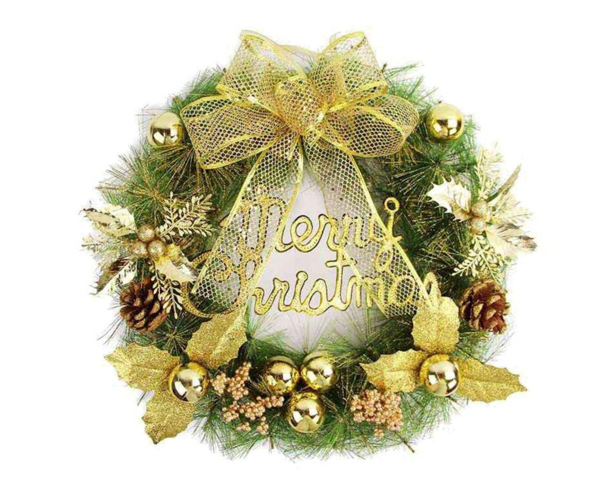 Christmas Wreath Merry Christmas Front Door Ornament Wall Artificial Pine Garland for Party Decor - gold - 30cm