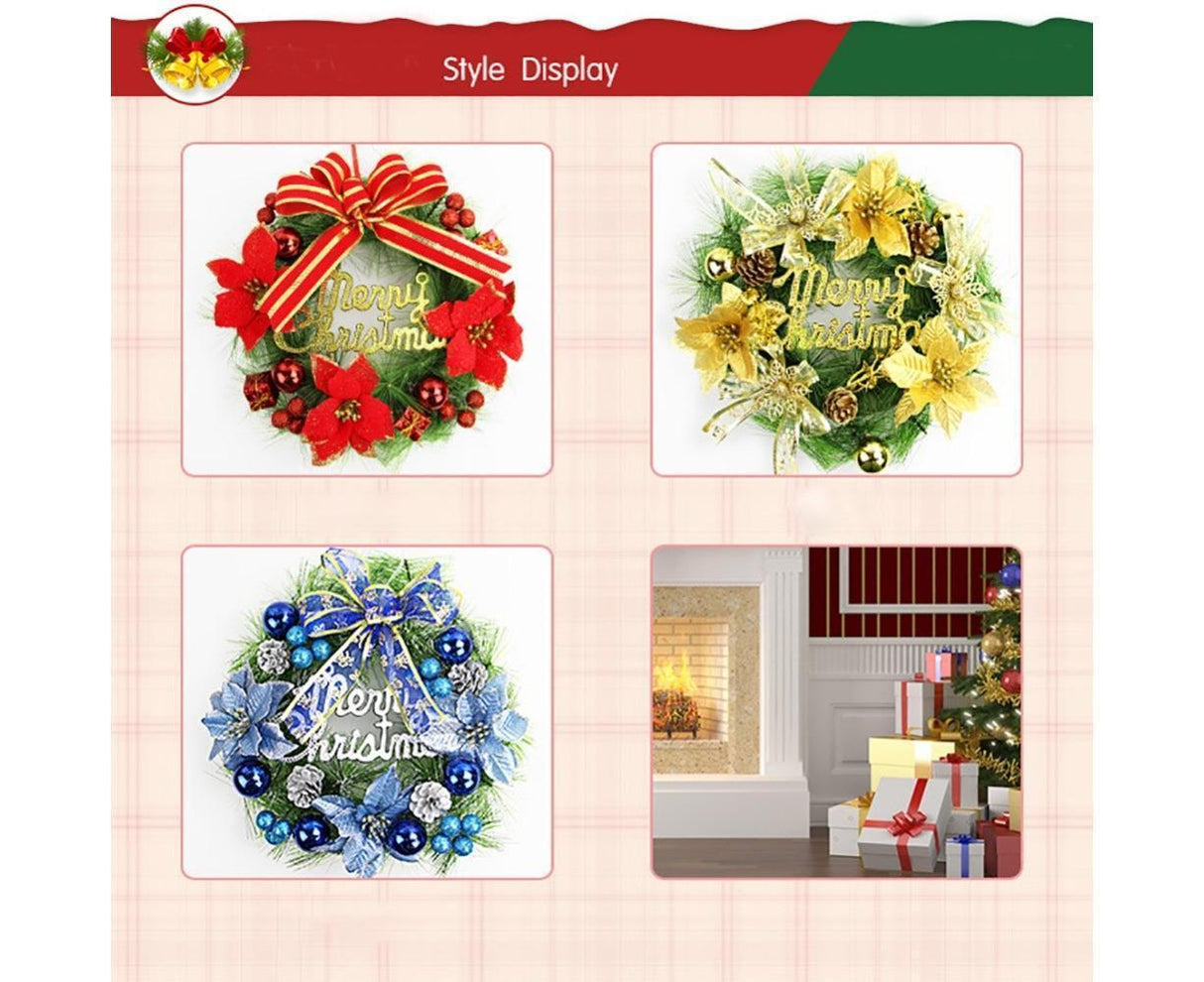 Christmas Wreaths for Front Door, Artificial Christmas Door Wreath with Christmas Ball Bow, Christmas Decorations - Gold - 30cm