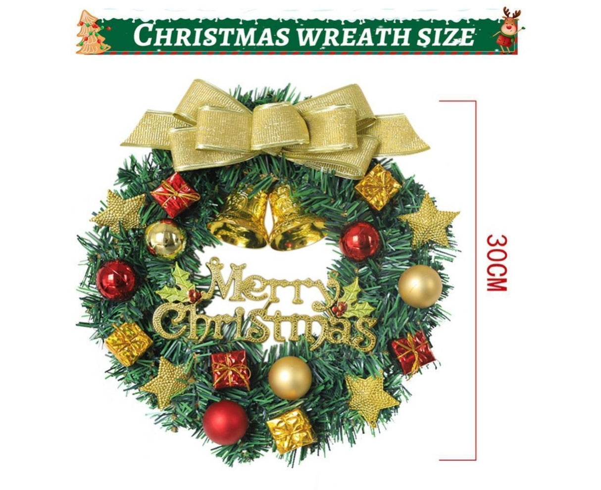 Merry Christmas Wreath 12 Inch Christmas Decorations Front Door Wreath Ornament Wall Artificial Pine Garland for Christmas Party Decor - 30CM