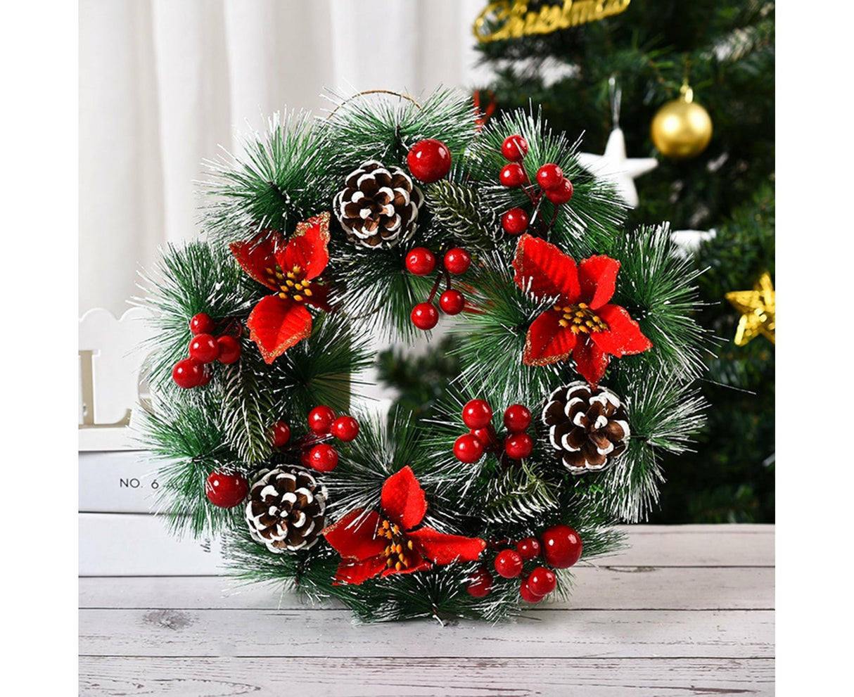32cm Christmas Wreath, Christmas Garlands, Christmas Decoration, Artificial Pine Cones, Red Berry Wreath