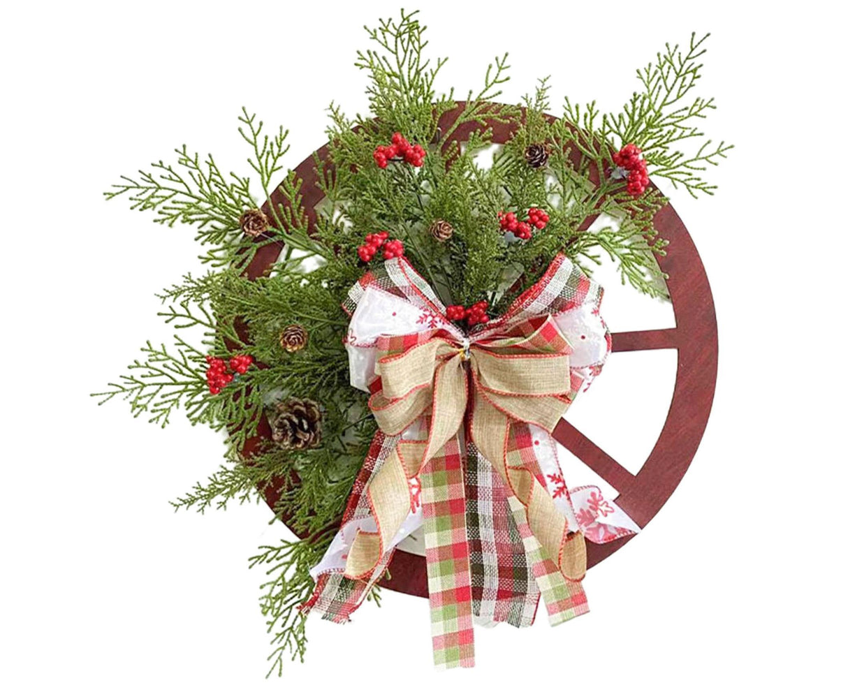 40cm Christmas Wagon Wheel Wreath, Artificial Hanging Garland, Christmas Decorations
