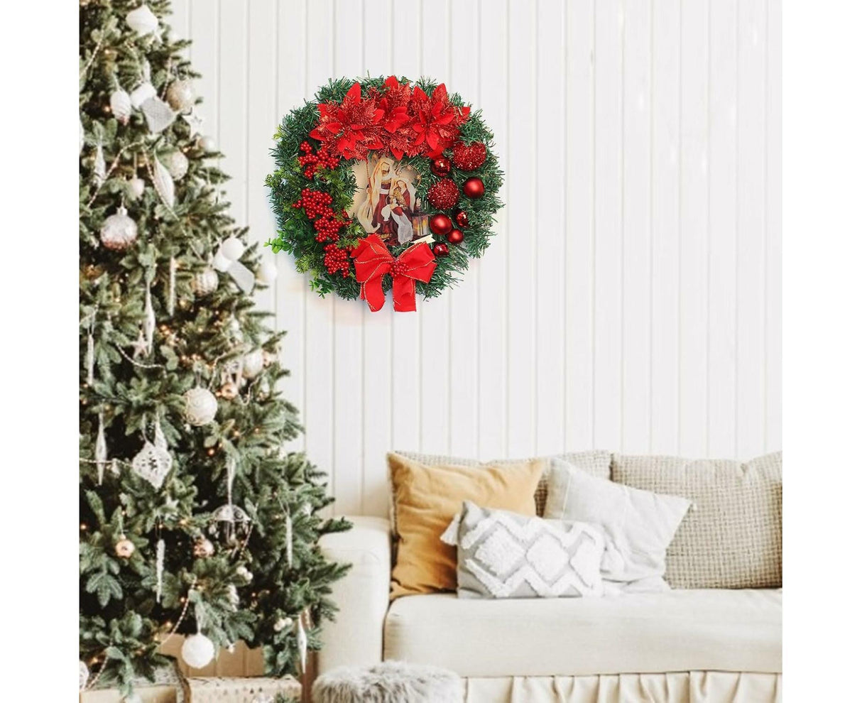 Nativity Christmas Wreath, 40cm Artificial Christmas Garlands, Christmas Decorations