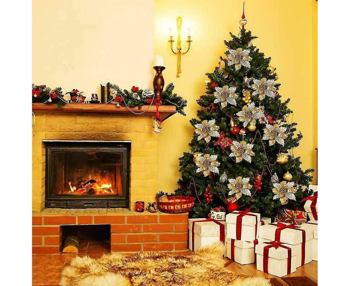 16 Pcs Christmas Tree Decoration, Christmas Glitter Christmas Tree Ornament Christmas Decoration Glitter