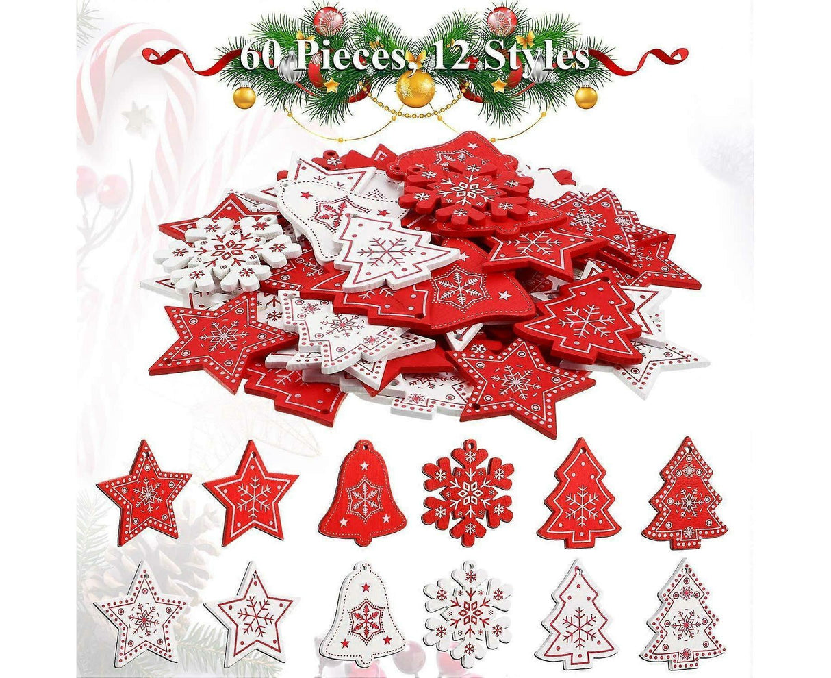 60 Pcs Christmas Wood Hanging Ornaments Wood Slices Christmas Tree Decoration for Party Christmas Tree Decoration