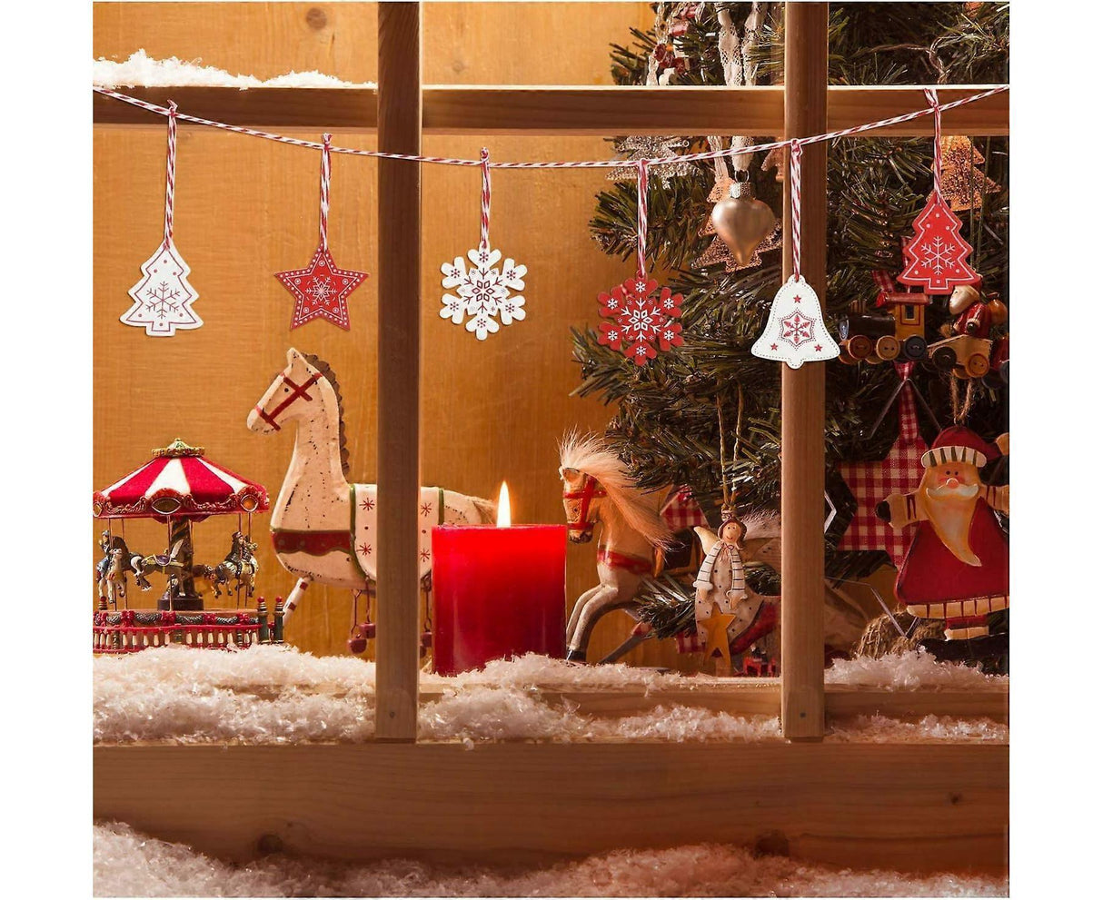 60 Pcs Christmas Wood Hanging Ornaments Wood Slices Christmas Tree Decoration for Party Christmas Tree Decoration