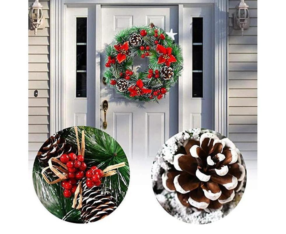 Christmas Wreath, Door Wreath Christmas Christmas Decoration Wreath Christmas Garland with Balls Handmade Christmas Garland Decoration Wreath-32cm