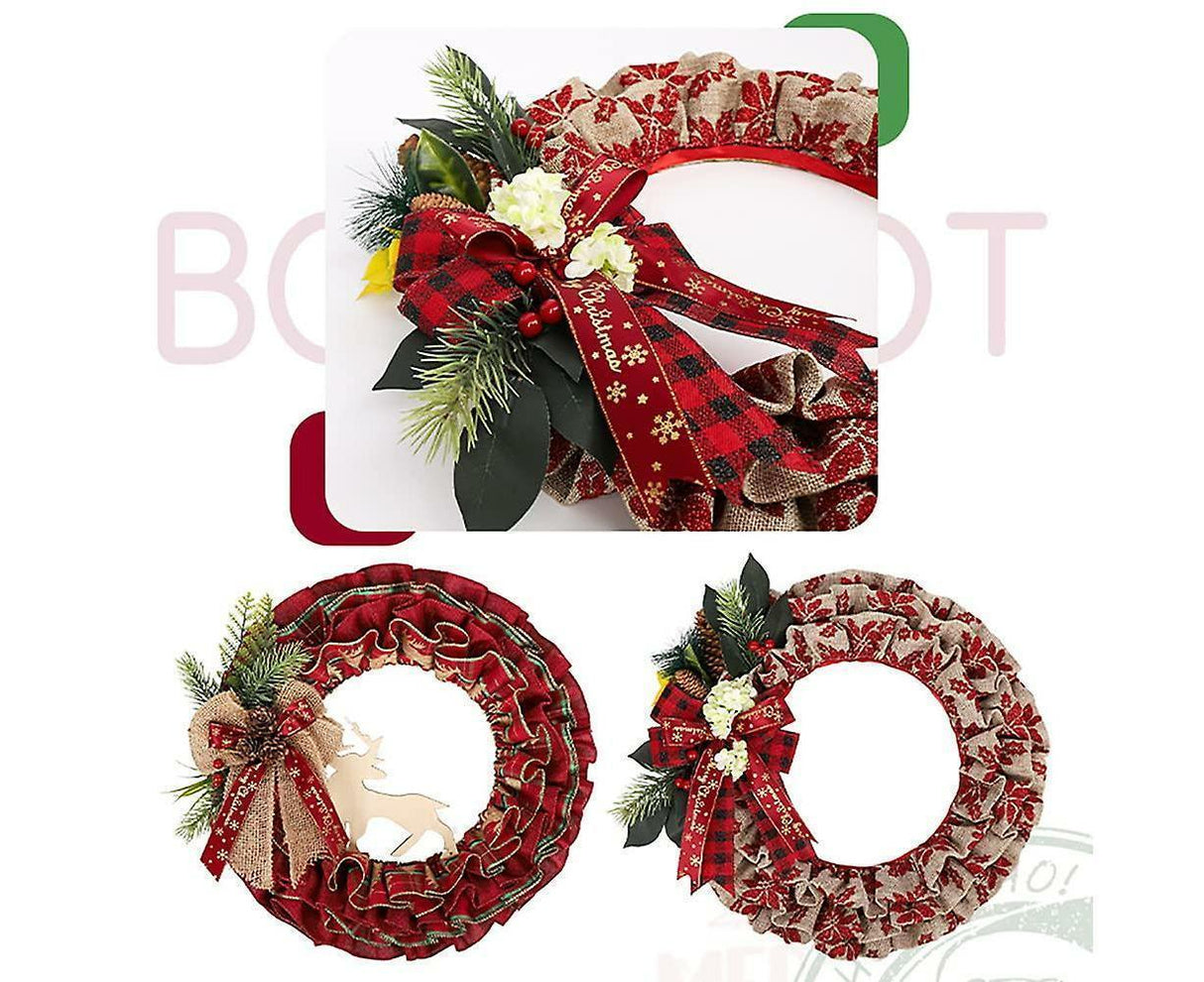 Christmas Wreath, Faux Linen Christmas Tree Wreath, Hanging Christmas Decorations, Artificial Christmas Wreath, Christmas Wreath For Front Door