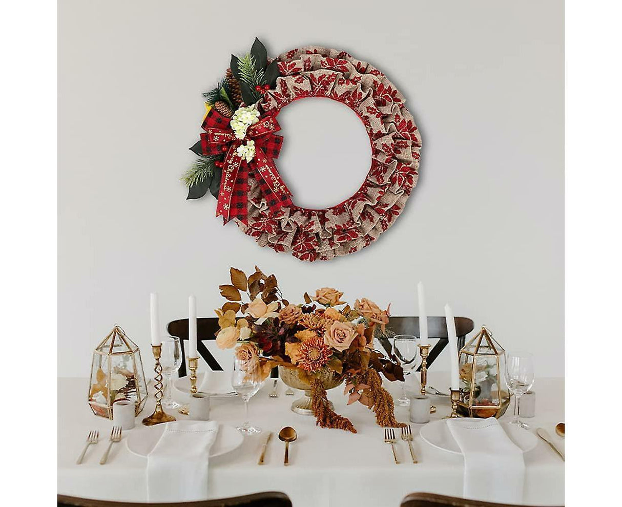 Christmas Wreath, Faux Linen Christmas Tree Wreath, Hanging Christmas Decorations, Artificial Christmas Wreath, Christmas Wreath For Front Door