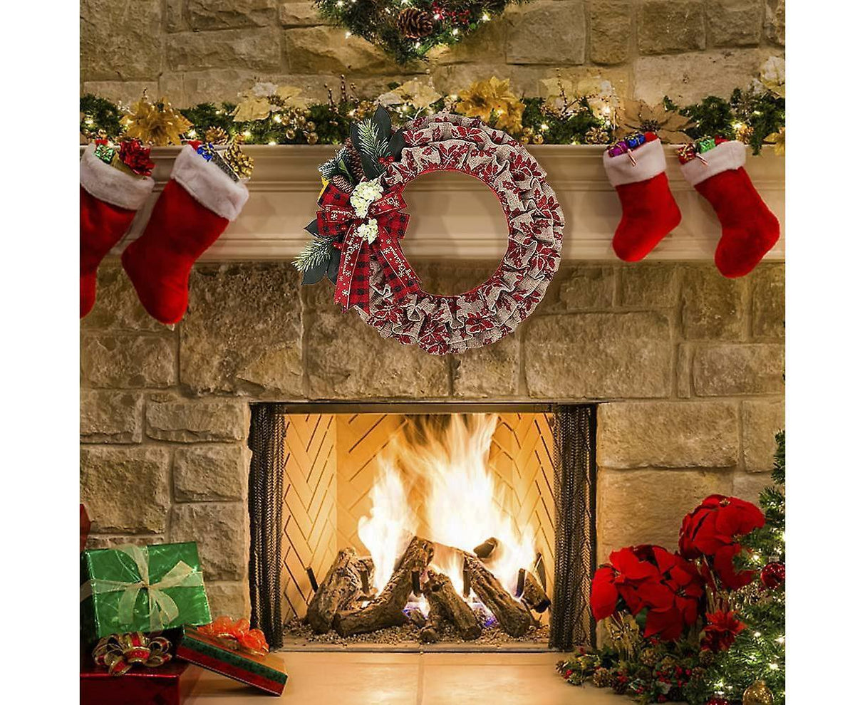 Christmas Wreath, Faux Linen Christmas Tree Wreath, Hanging Christmas Decorations, Artificial Christmas Wreath, Christmas Wreath For Front Door