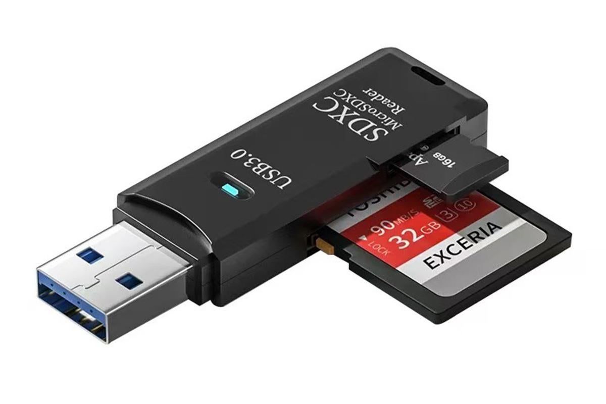 2 In 1 USB 3.0 Card Memory Reader High Speed SD SDHC SDXC Micro Writer Adapter - Black