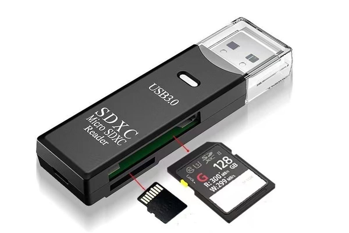 2 In 1 USB 3.0 Card Memory Reader High Speed SD SDHC SDXC Micro Writer Adapter - Black