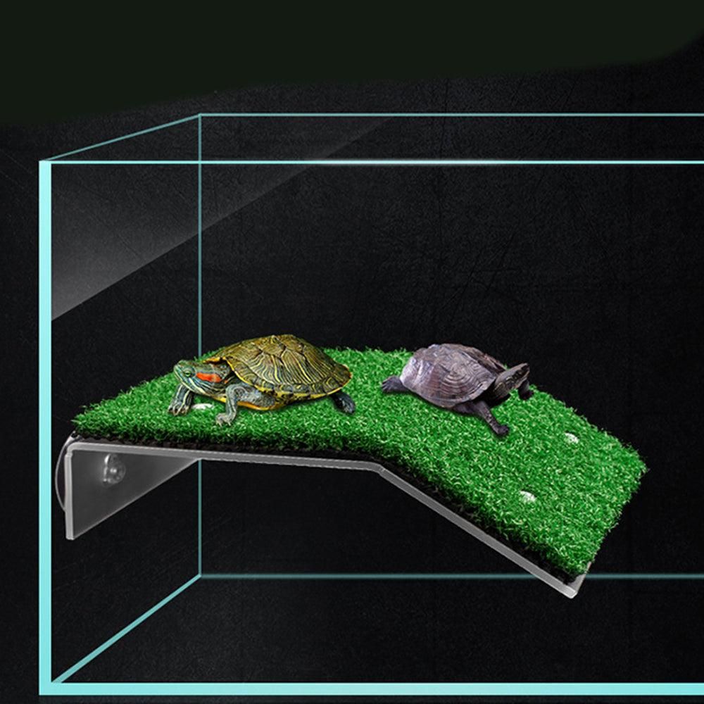 Turtle Basking Platform Simulation Grass Turtle Ramp for Fish Tank Aquarium - S