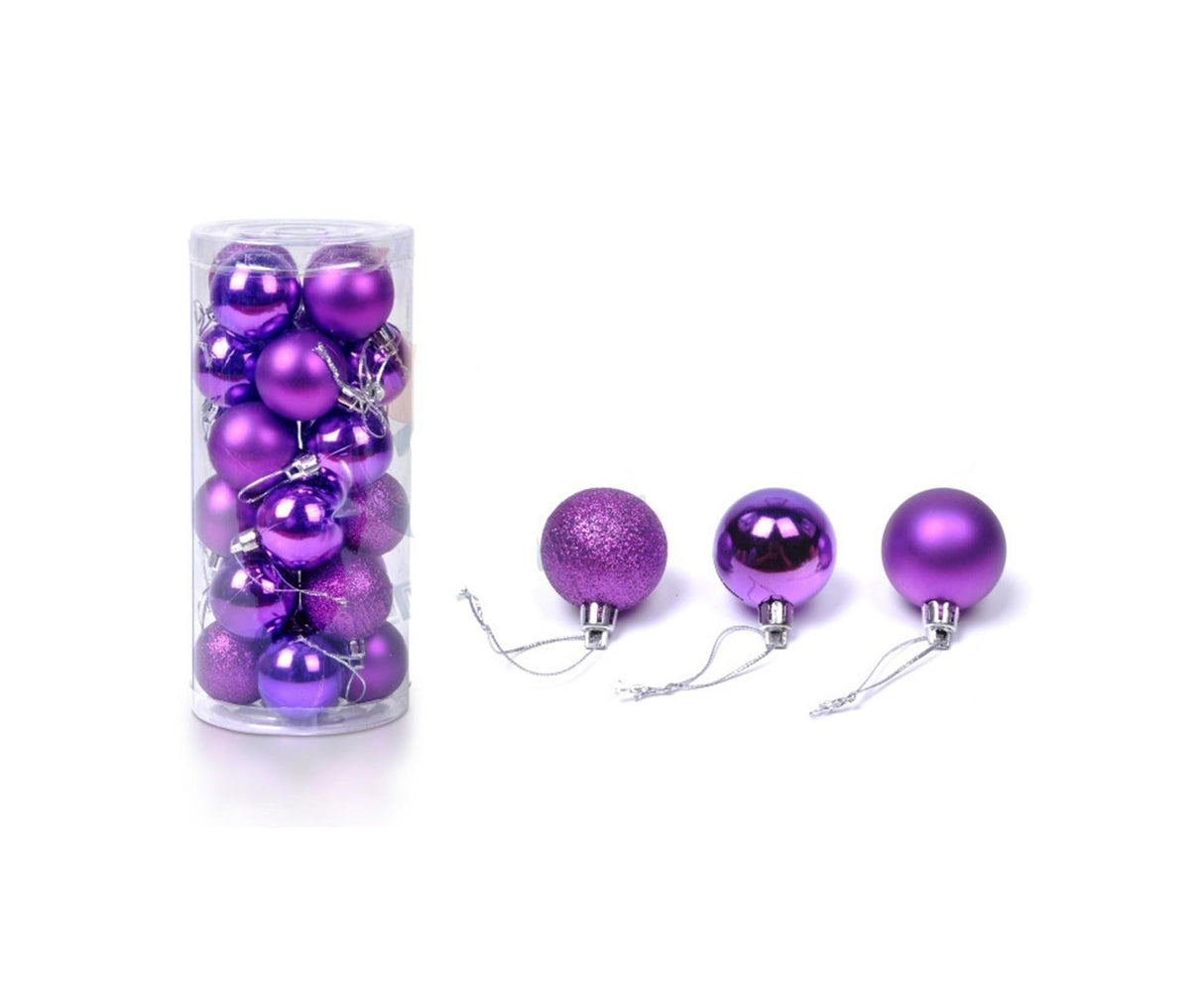 24Pcs Christmas Balls Glitter Anti-fade Plastic Christmas Tree Decor Balls for Home-Purple 4cm