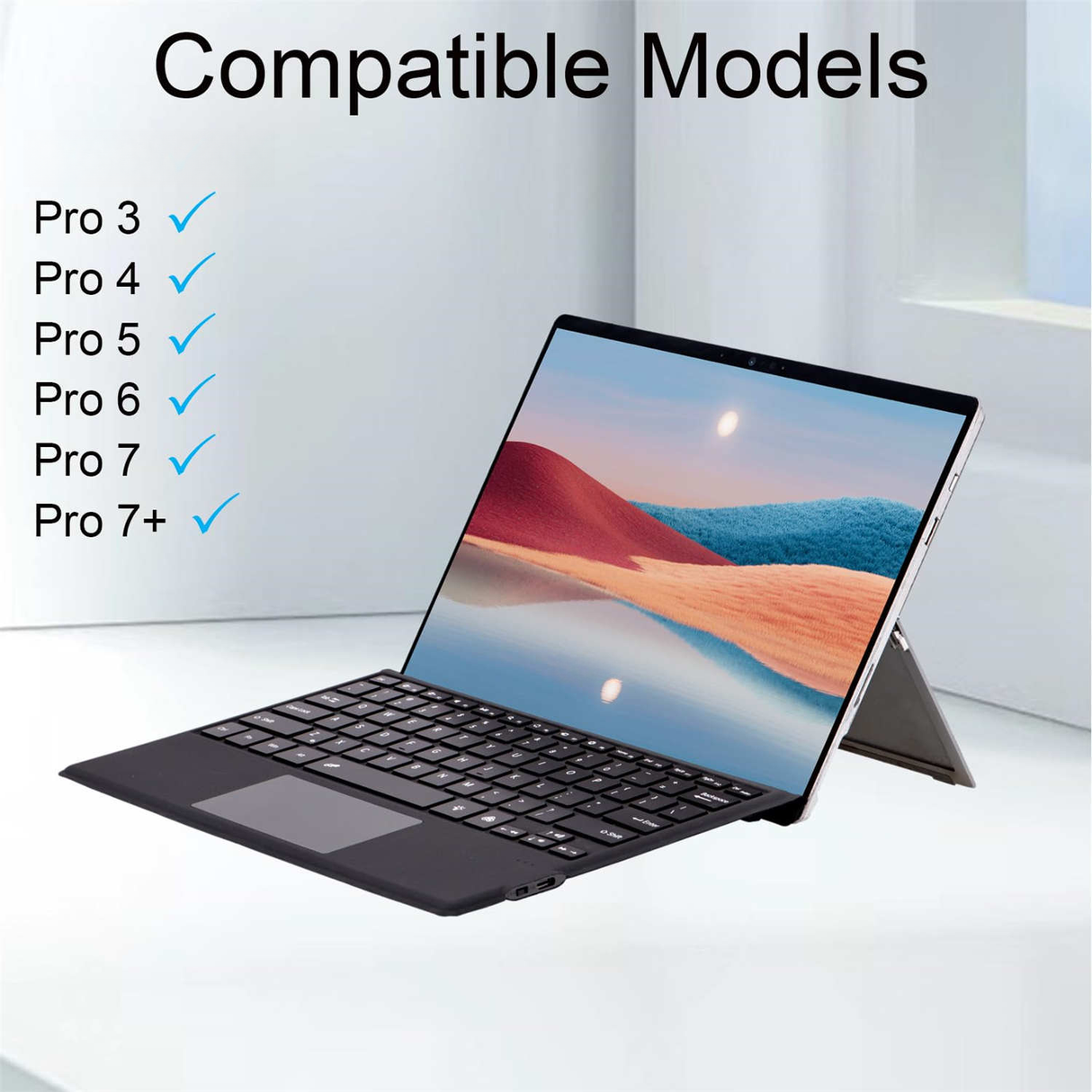 Bluetooth Tablet Keyboard with Touchpad for Surface Pro 5 Pro 6 Pro 7 Pro 7 Plus 12.3 Inch Black