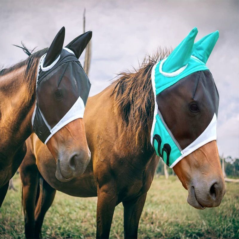 Breathable Horse Face Mask - Mosquito, Insect, and Fly Protection - Equestrian and Race Horse Head Cover - Blue - M