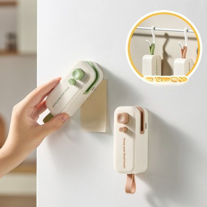 Magnetic Mini Rechargeable Sealer, 2-in-1 Portable Plastic Food Bag Sealing & Cutting Machine—White