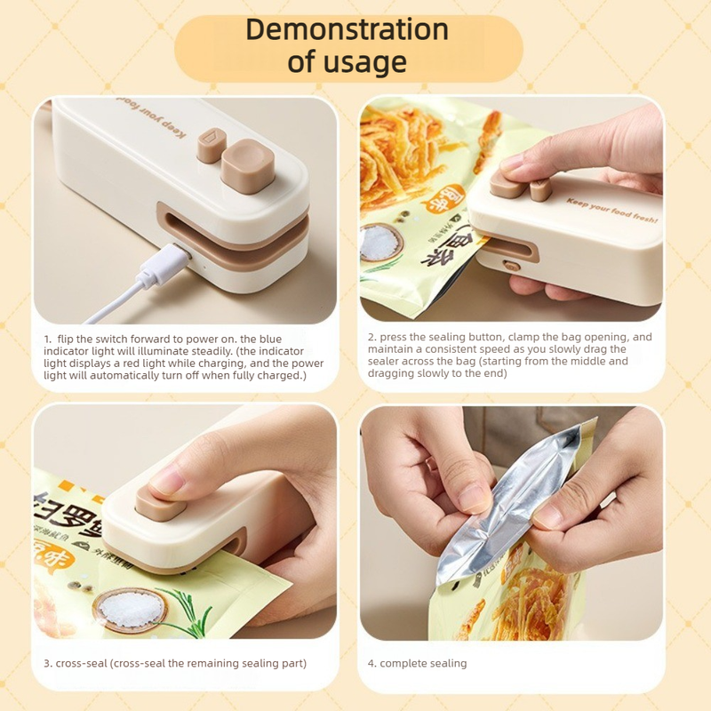 Magnetic Mini Rechargeable Sealer, 2-in-1 Portable Plastic Food Bag Sealing & Cutting Machine—White