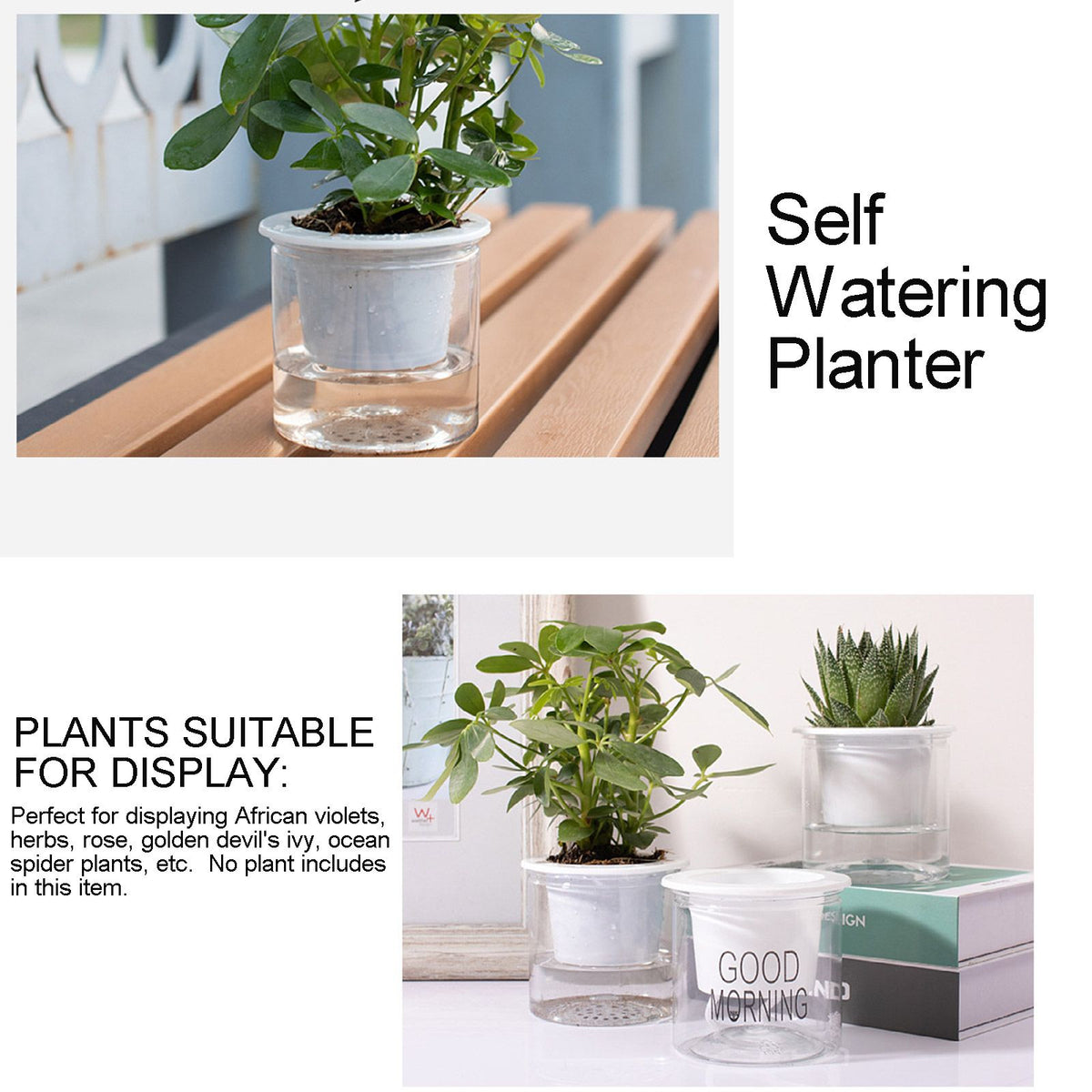 Automatic Water Absorbing Transparent Pot Creative Round Office Desktop Green Plant Hydroponic Plastic Flower Pots