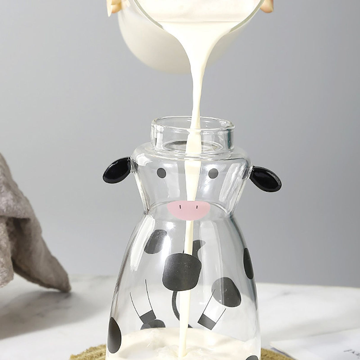 600MLCreative Glass Straw Cup Cow Shape Glass Cup with Straw