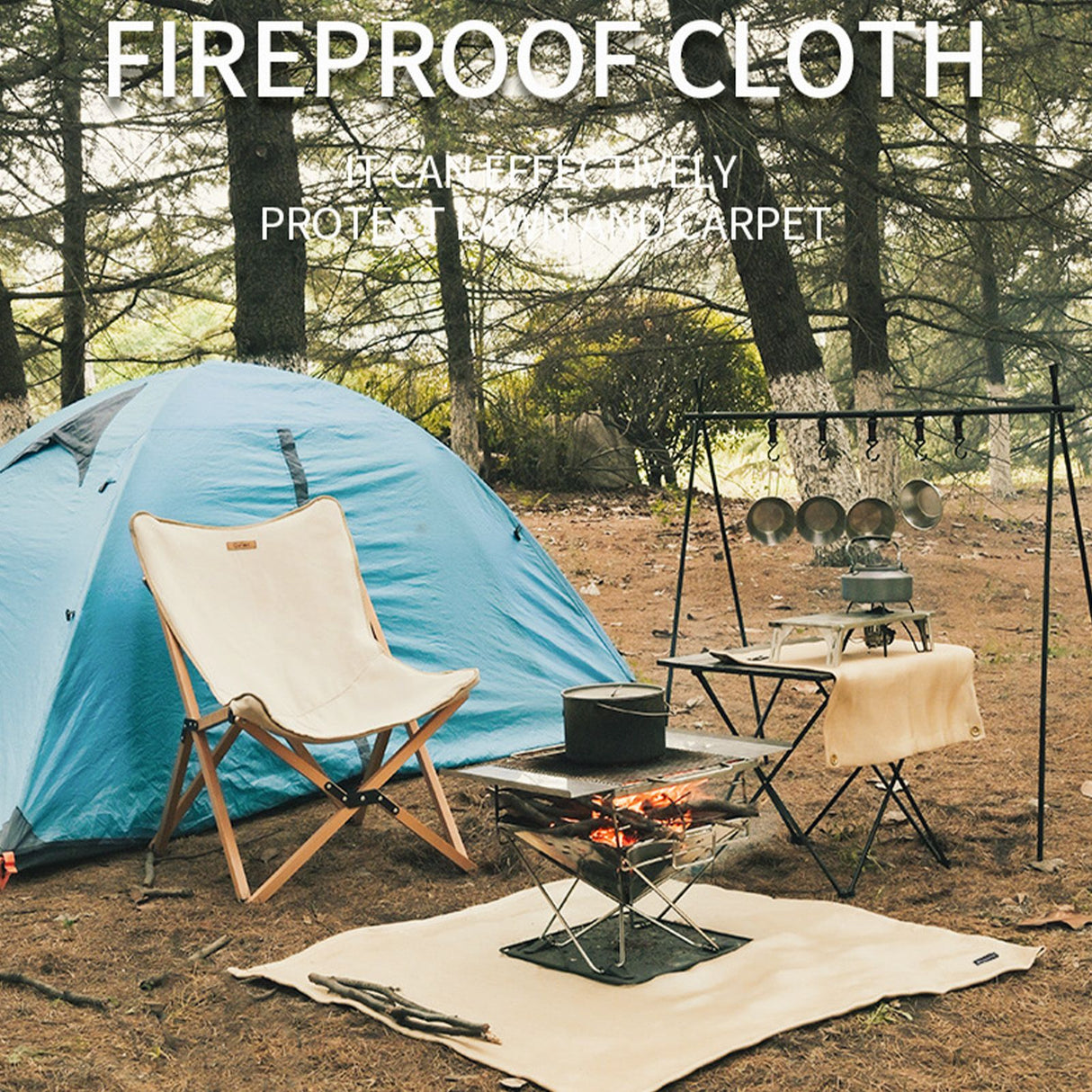 BBQ Grill Mat Outdoor Picnic Fire Pit Mat High Temperature Resistant Glass Fiber Fireproof Cloth M 80x80cm