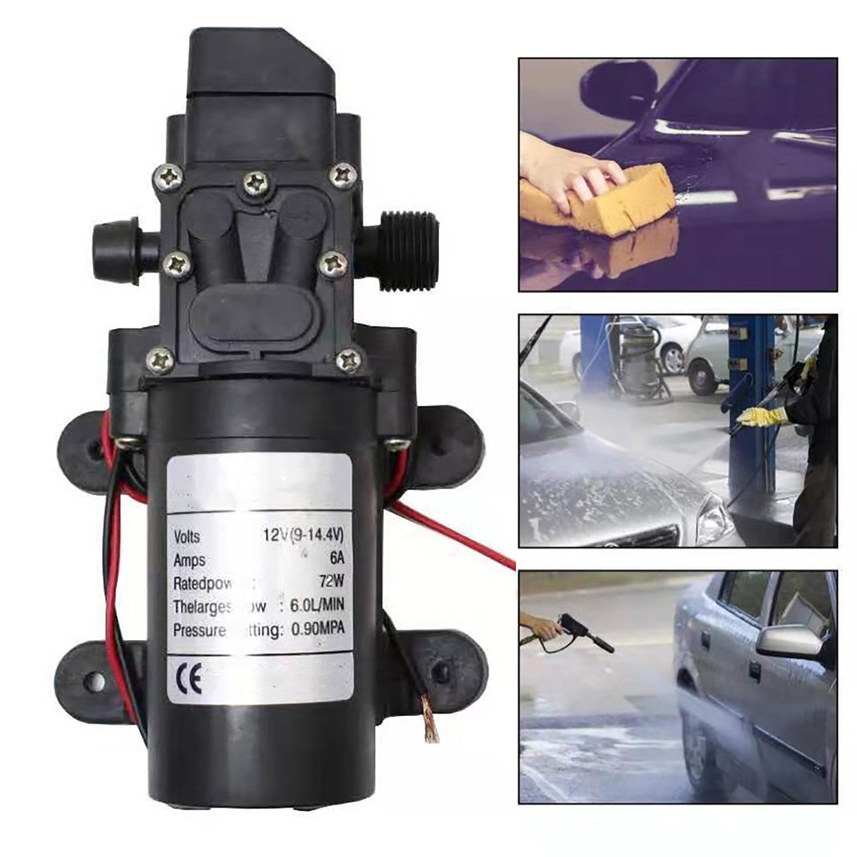 High Pressure Diaphragm Pump Smart Electric 6L Flow Rate Self Priming Pump for Car Wash Agricultural DC12V 72W