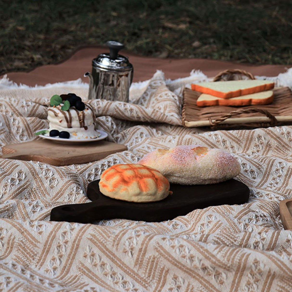 Outdoor Picnic Blanket with Fringe Cotton Soft Comfortable Simple Style for Camping Beach 180x130