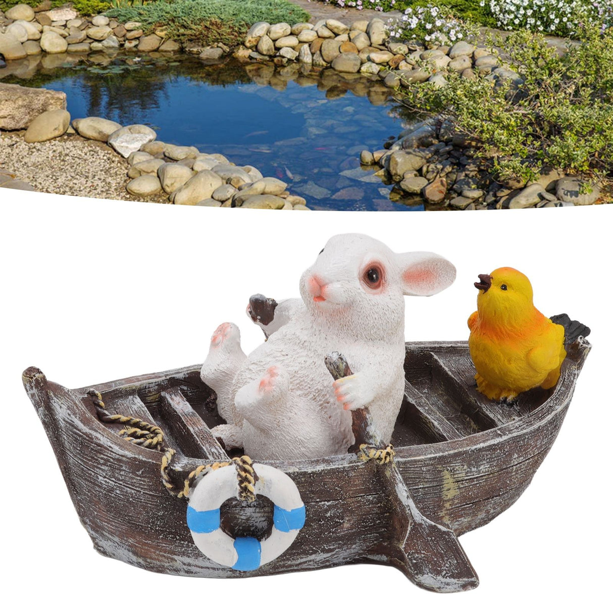 Garden Animals Statues Cute Vivid Synthetic Resin Outdoor Garden Animal Figurines for Patio Terrace Home Office Space Boating White Rabbit