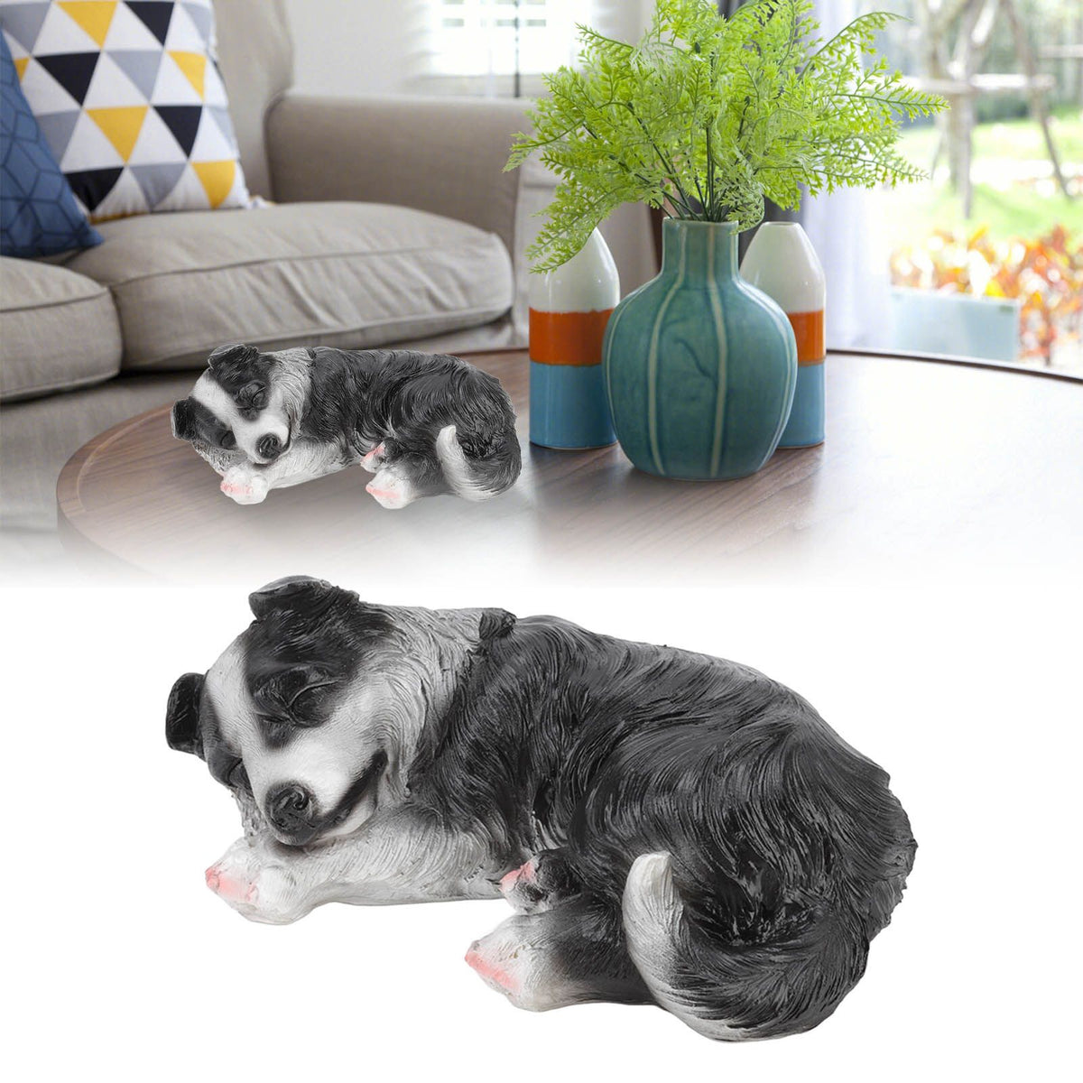 Puppy Statues Sculptures Synthetic Resin Waterproof Border Collie Statue Ornament for Garden Outdoor