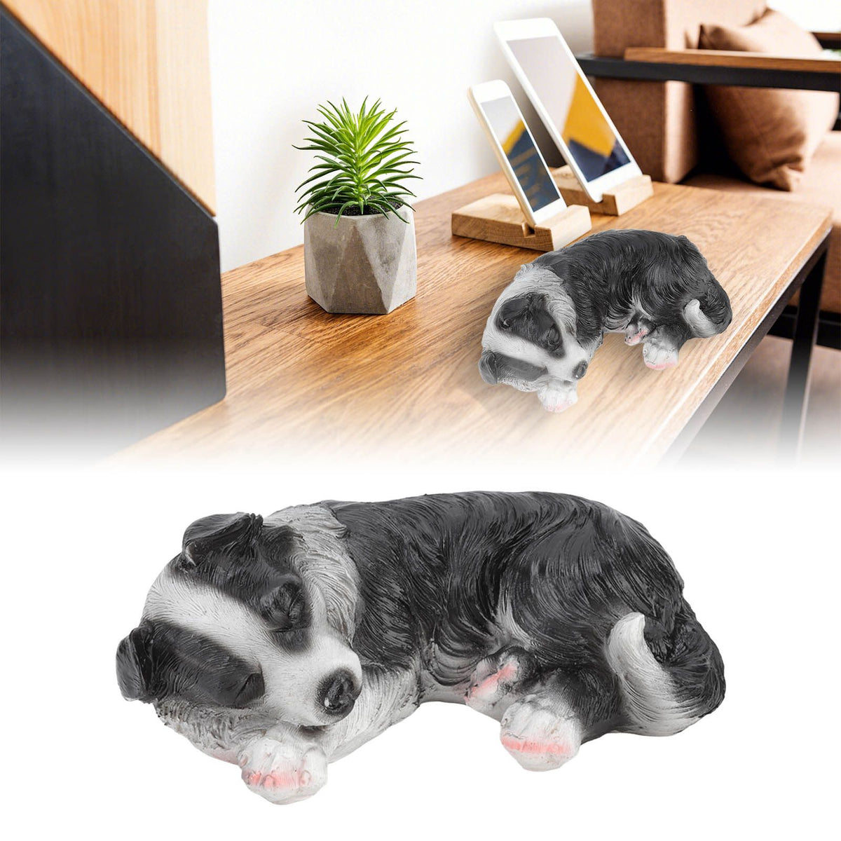 Puppy Statues Sculptures Synthetic Resin Waterproof Border Collie Statue Ornament for Garden Outdoor